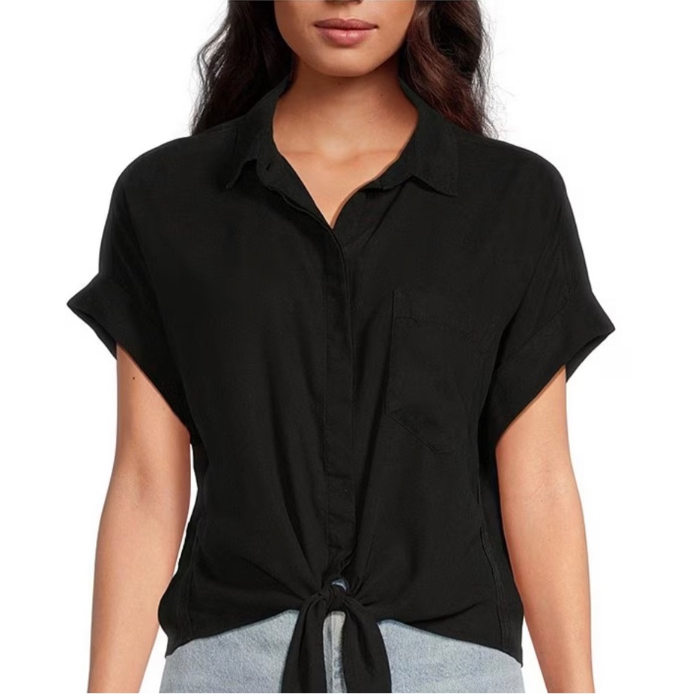 Black button down tie t shirt